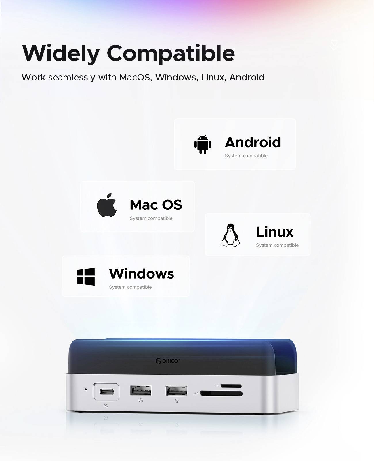 Stacja dokująca USB-C® ORICO VS10 Mini Dock Desktop Stand zintegrowany uchwyt, zintegrowany czytnik kart, złącze żeńskie-9