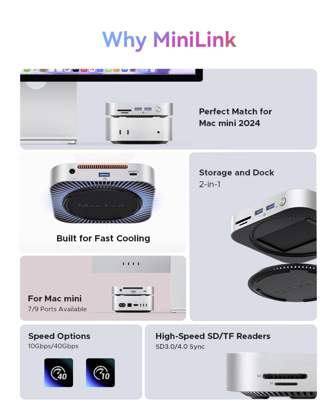 Док-станція ORICO MiniLink M49P USB-C®, роз'єм M.2 для SSD-накопичувачів, жіночий