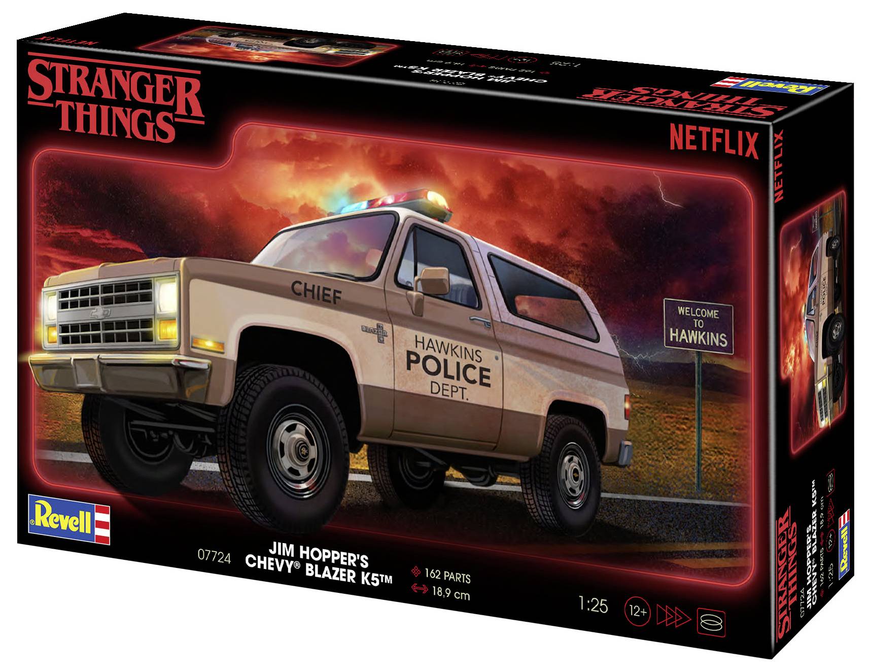 Zestaw do złożenia modelu Chevroleta Blazera Jima Hoppera z wydziału policji w Hawkins, znanego z serialu "Stranger Things".