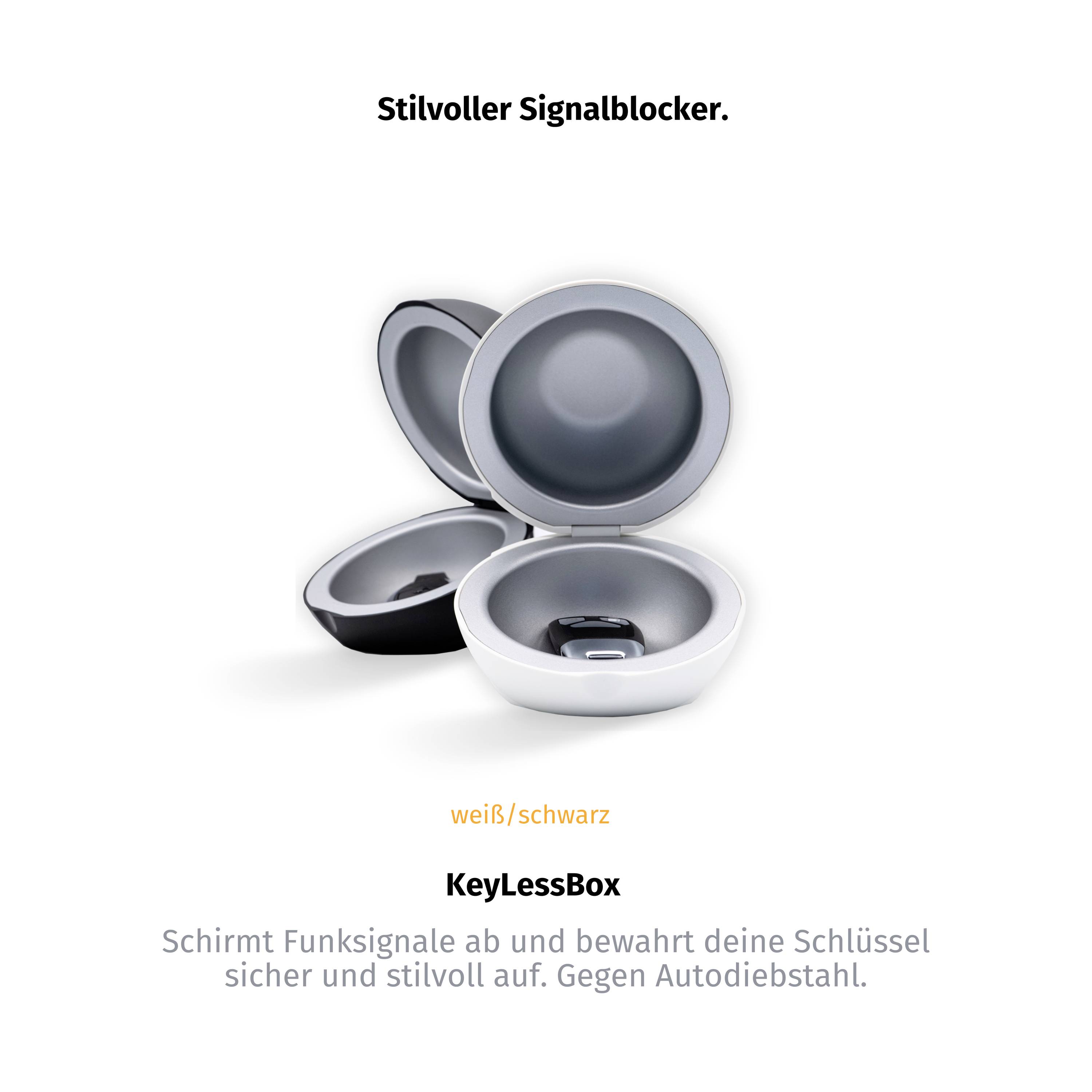 Blokada sygnału w kolorze białym/czarnym: Blokuje sygnały radiowe, aby bezpiecznie chronić kluczyki samochodowe. Elegancki design zapobiegający kradzieży.