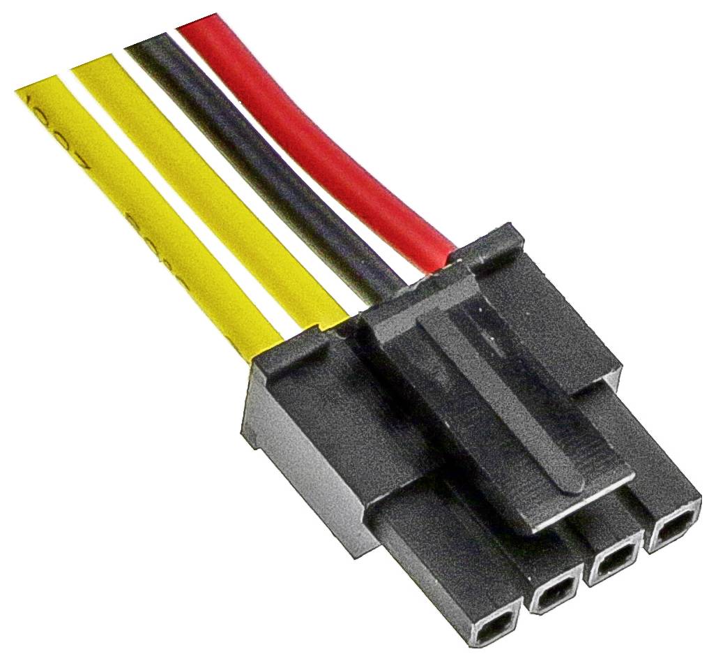 Czterobiegunowa wtyczka zasilająca z czarnymi, żółtymi i czerwonymi kablami. Często używana w zasilaczach komputerowych.