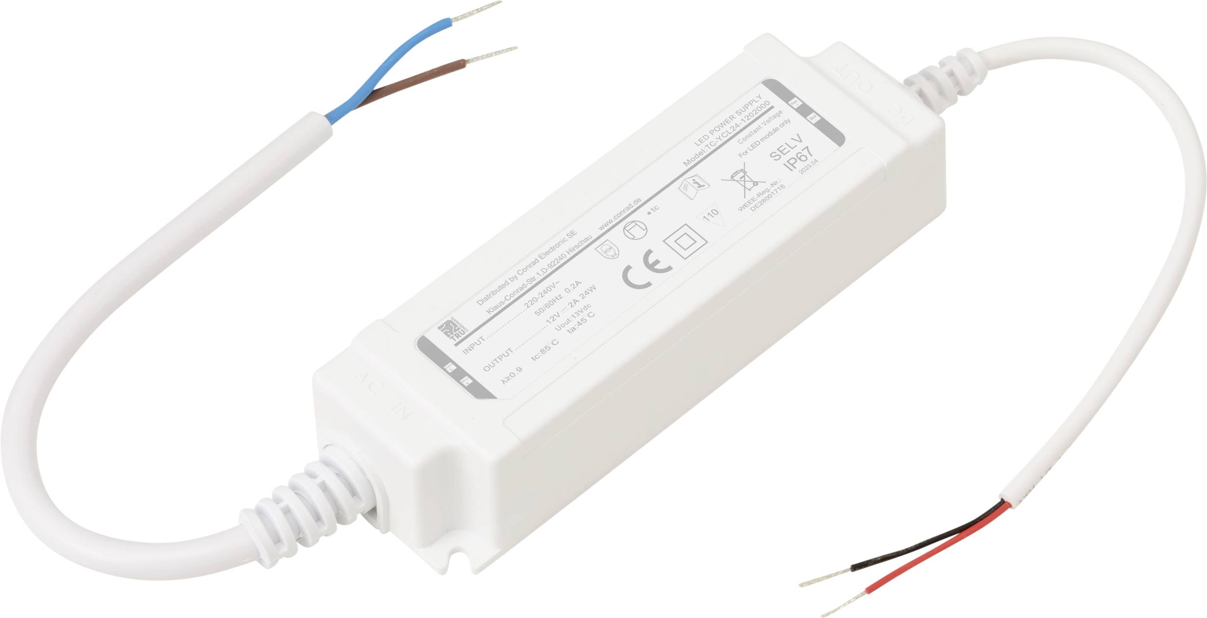 TRU COMPONENTS TC-YCL24-1202000 Світлодіодний трансформатор Постійна напруга 24 Вт 2 А 12 В/DC 1 шт.