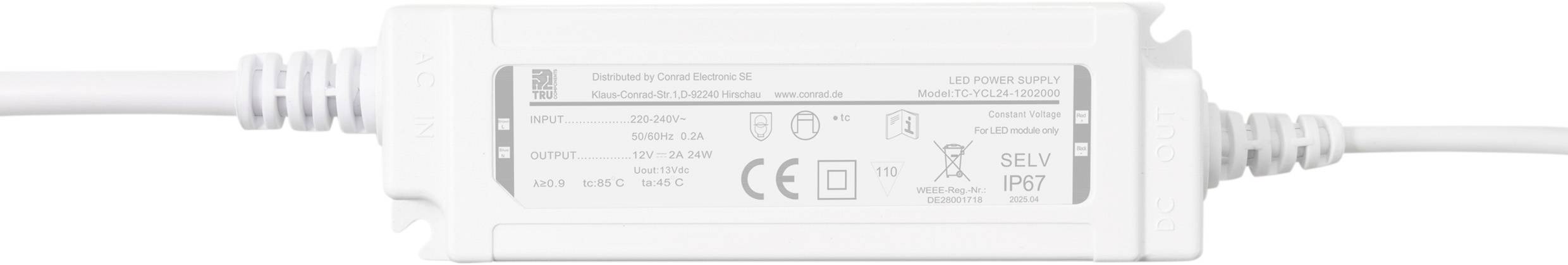 TRU COMPONENTS TC-YCL24-1202000 Світлодіодний трансформатор Постійна напруга 24 Вт 2 А 12 В/DC 1 шт.