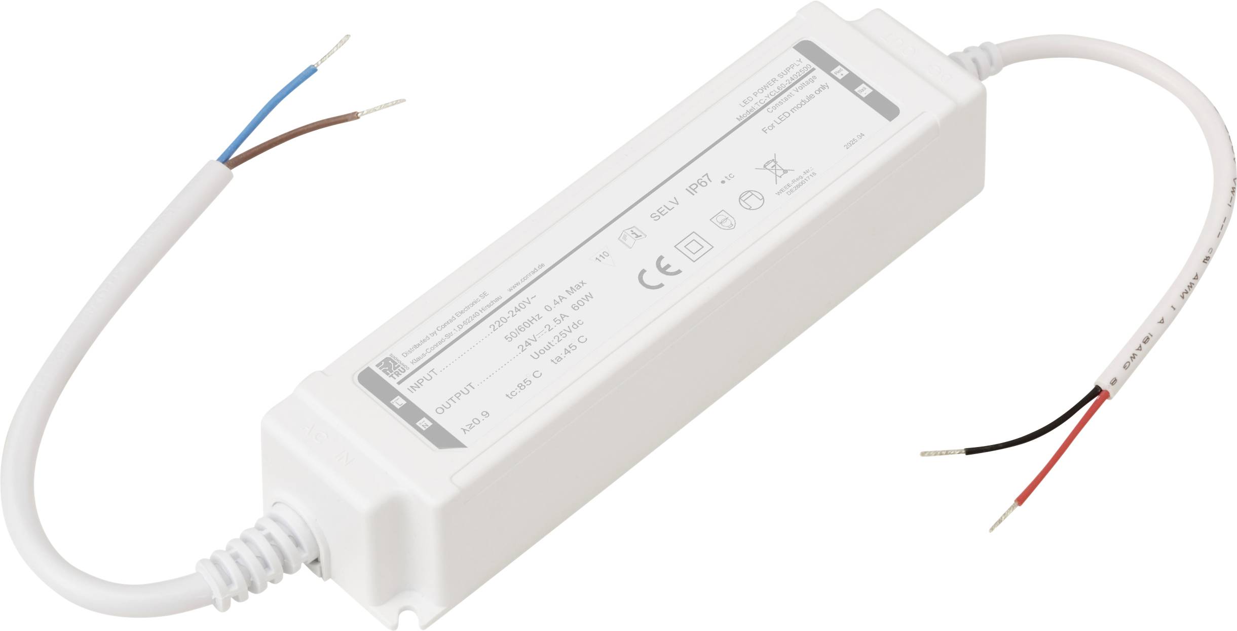 TRU COMPONENTS TC-YCL60-2402500 Світлодіодний трансформатор постійної напруги 60 Вт 2,5 A 24 В/DC 1 шт.