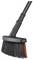 Czarny zmiotacz ręczny z wytrzymałymi włoskami, częściowo zabarwionymi na czerwono, z czarną rączką. Odpowiedni do zamiatania zanieczyszczeń.
