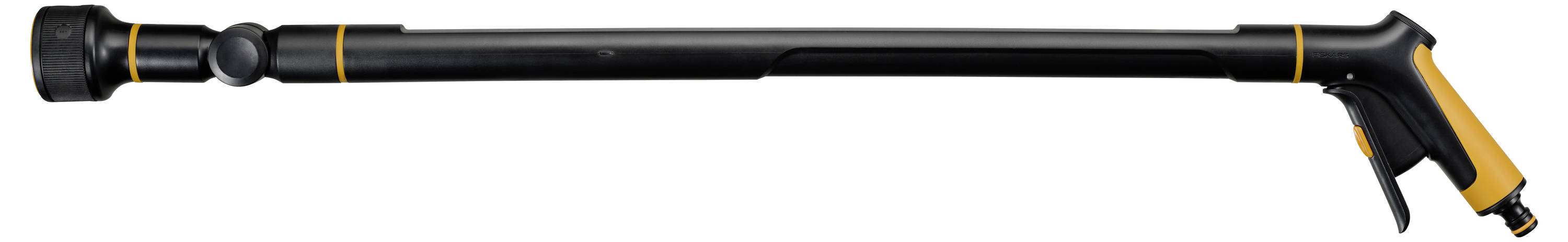 Czarna pomoc chwytna z żółtą rączką i długim trzonkiem.