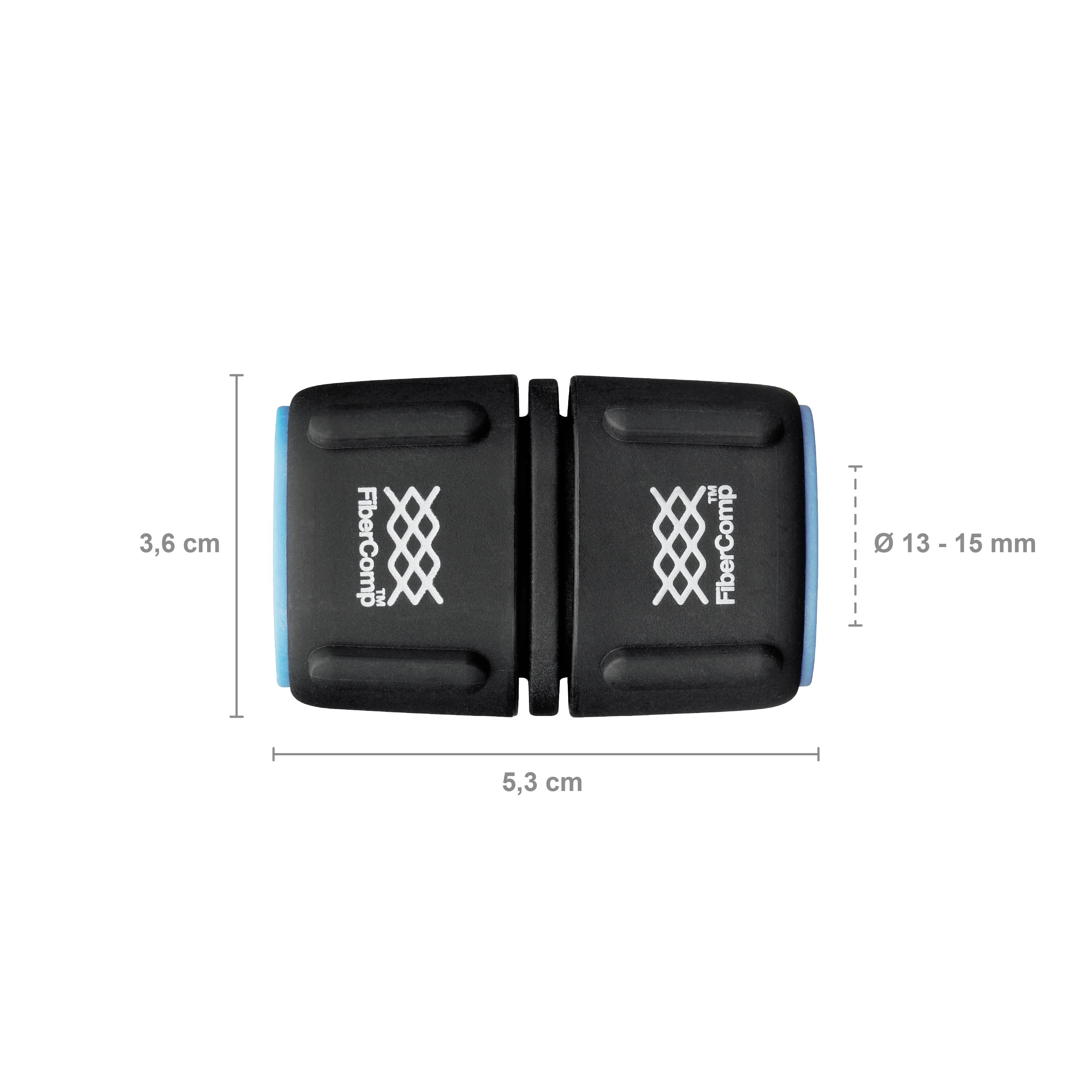 Czarny, ergonomiczny separator o wymiarach 3,6 cm wysokości i 5,3 cm szerokości; odpowiedni dla złączy o średnicy 13-15 mm.