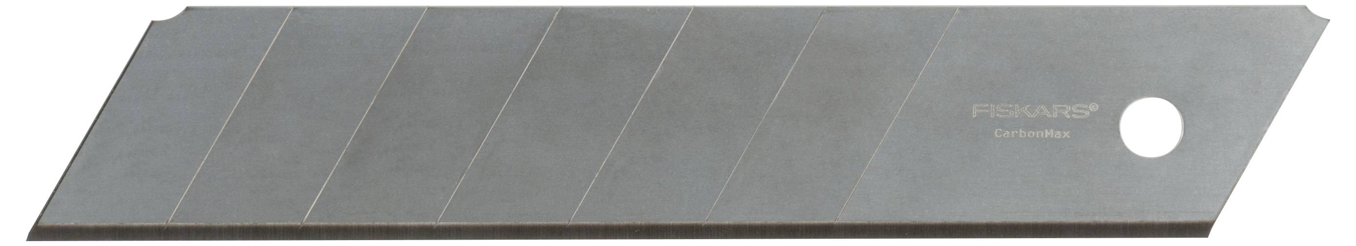 Na ilustracji widać pojedynczą srebrną ostrze z wieloma przewidzianymi liniami złamania oraz otworem przy górnej krawędzi, umieszczoną na białym tle.