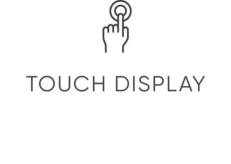 Ikona przedstawiająca dłoń wskazującą na okrąg, nad nią tekst 'Touch Display'.