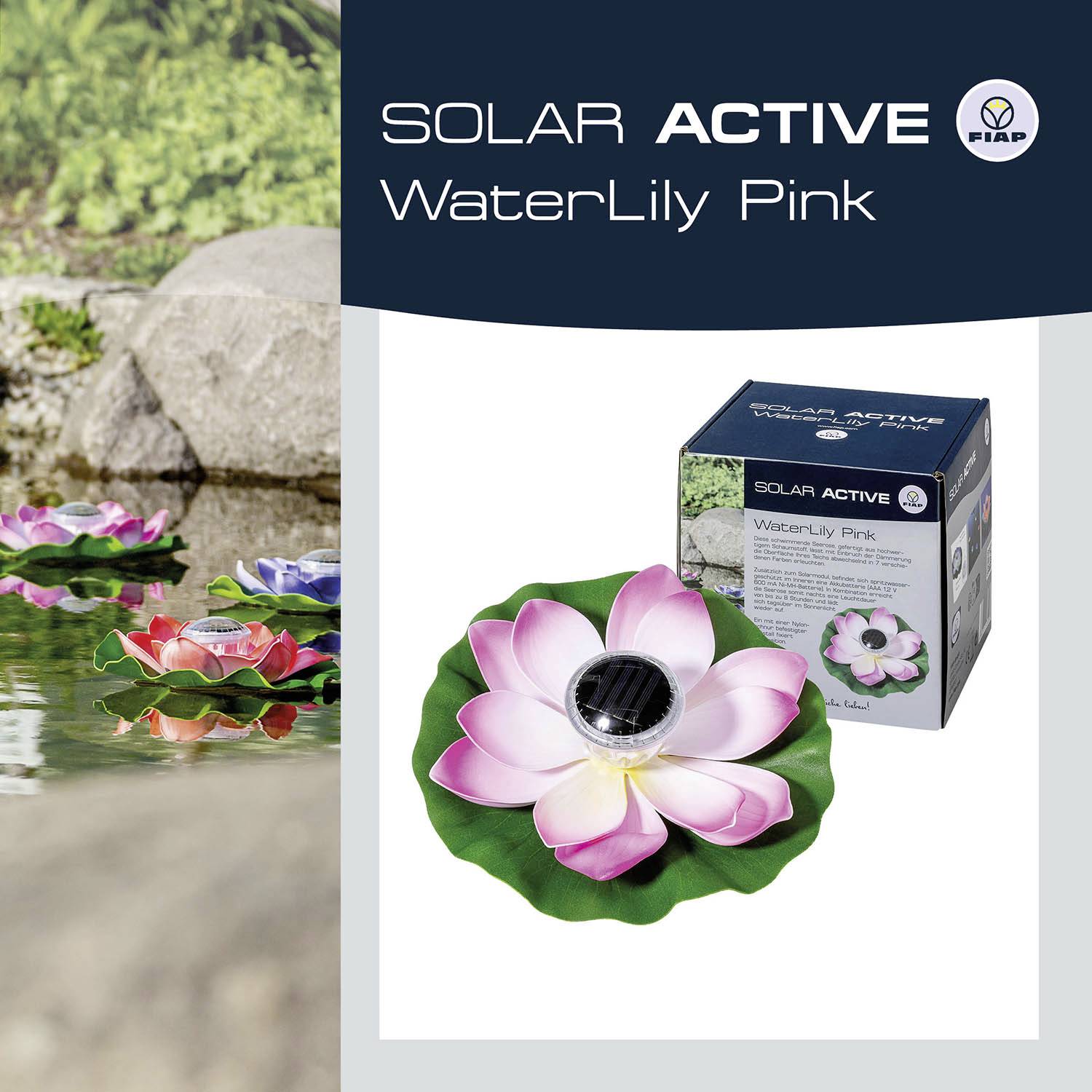 Декоративна сонячна лампа FIAP SOLAR ACTIVE WaterLily Pink 3206-1