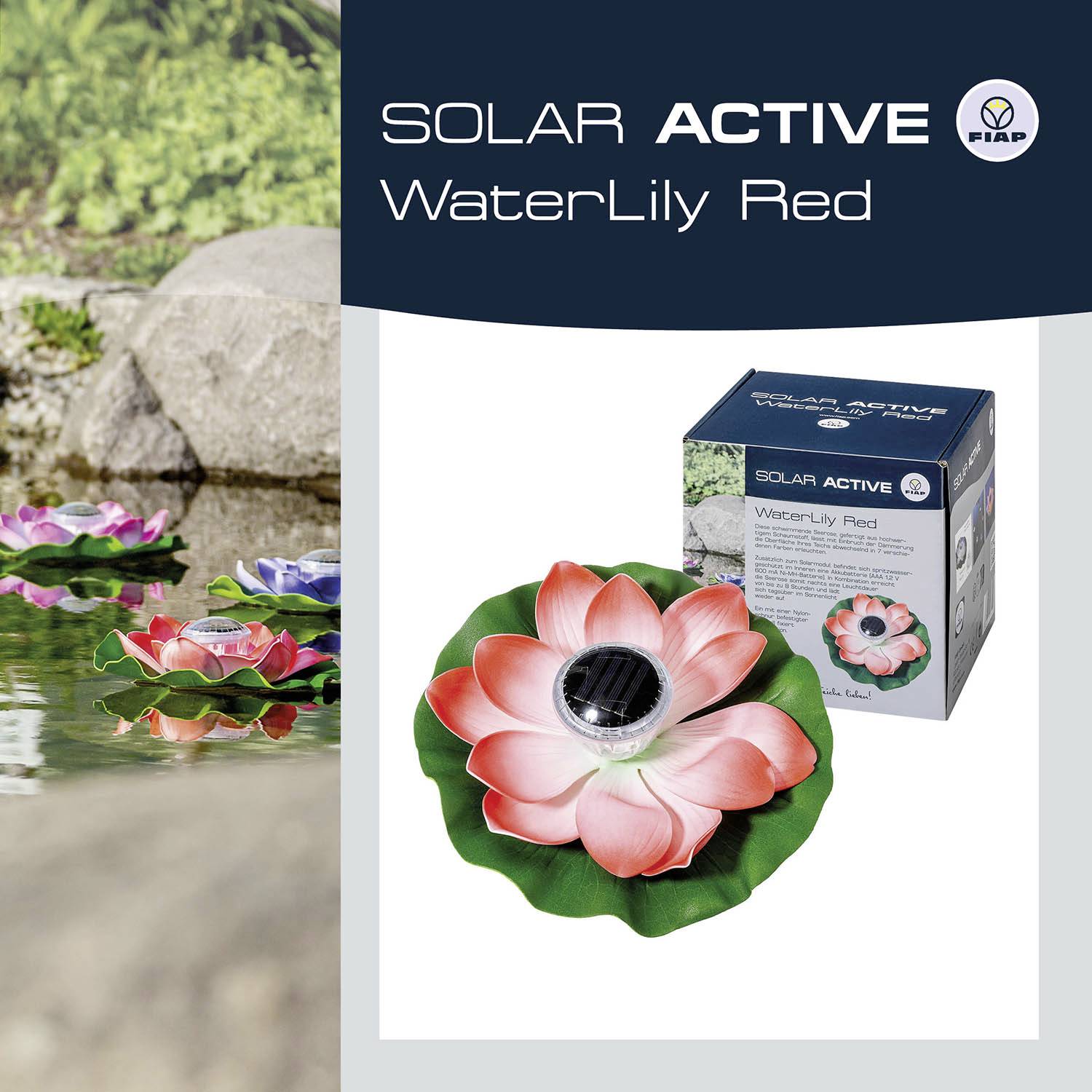 Декоративна сонячна лампа FIAP SOLAR ACTIVE WaterLily Red 3206-4