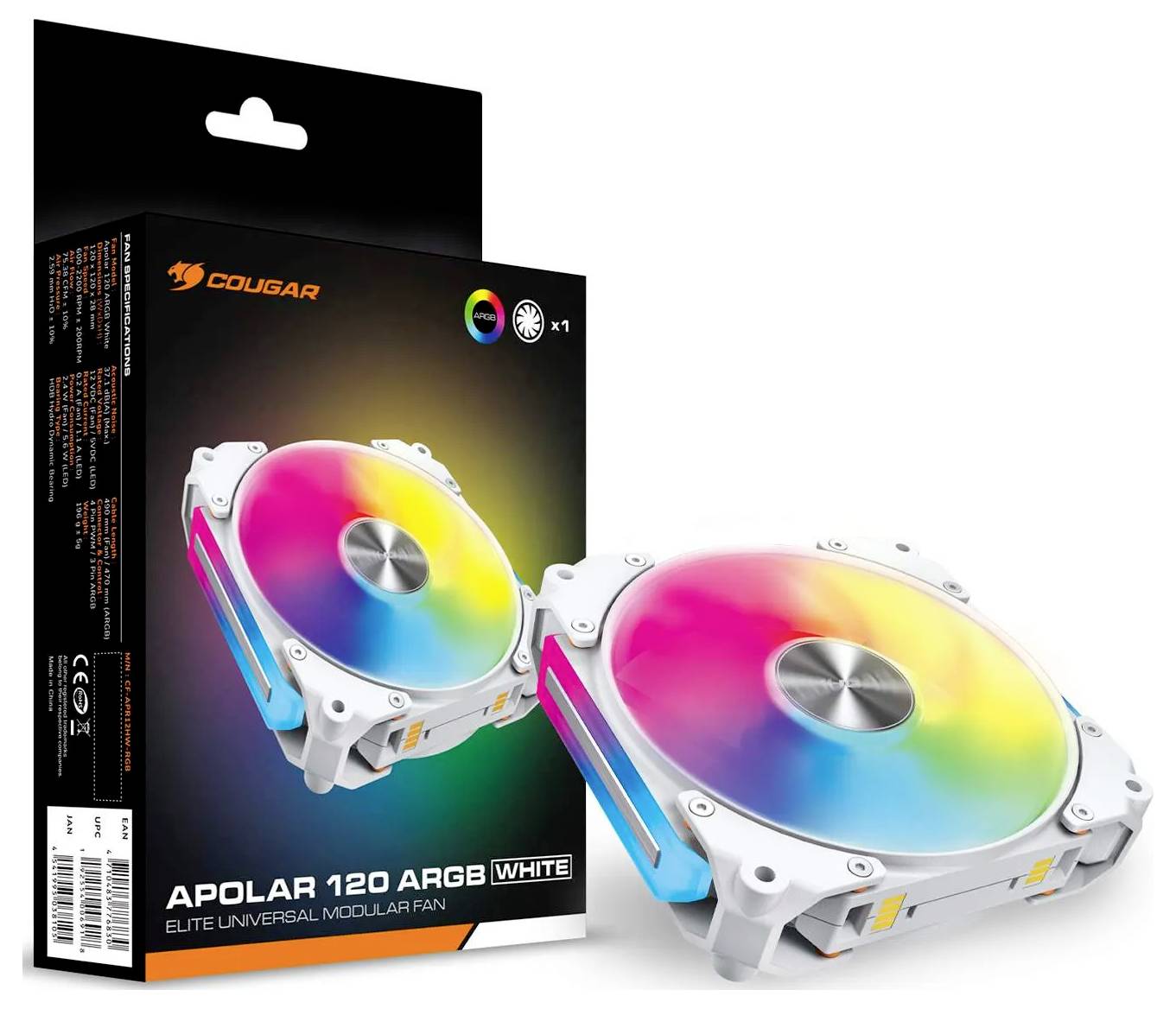 Cougar CF-APR12HW-RGB Wentylator do obudowy PC biały (S x W x G) 120 x 120 x 28 mm-1