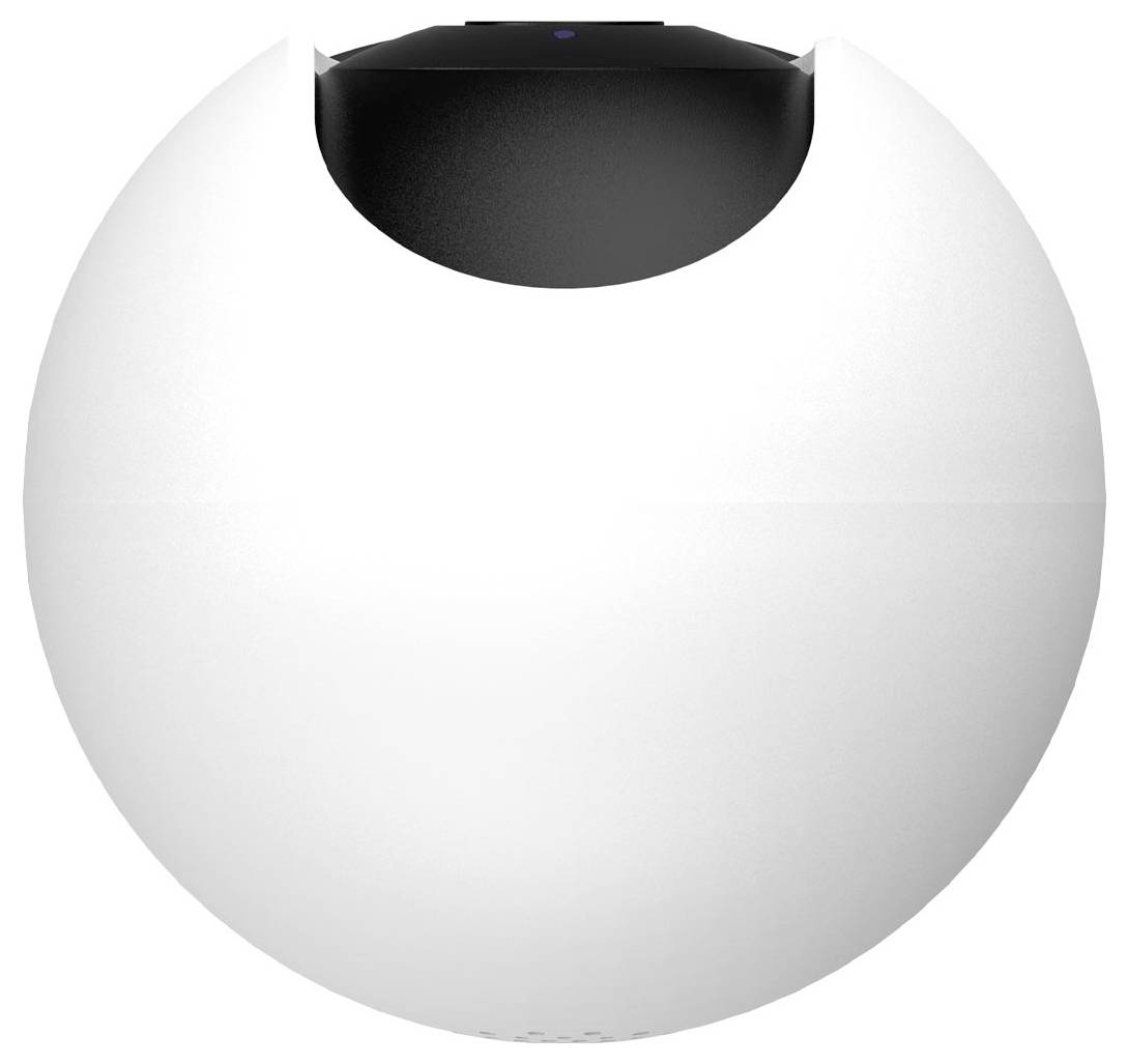 Biały, kulisty obiekt z czarną, prostokątną pokrywą na górze.