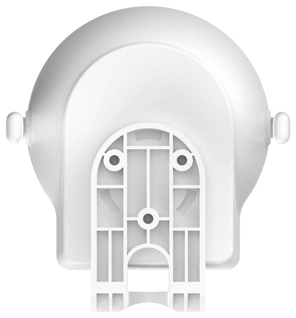 Białowa część plastikowa z symetrycznymi otworami i centralnym kołem, używana w celach technicznych lub mechanicznych.