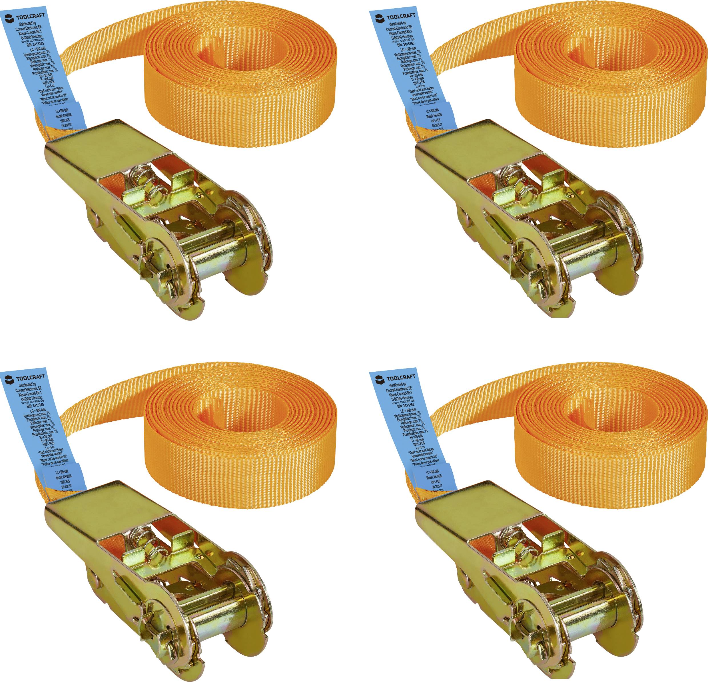 TOOLCRAFT TO-10246095 Тягова сила кріплення LC (окреме / пряме) = 250 даН (Д x Ш) Тріскачка 5 м x 25 мм EN 12195-2