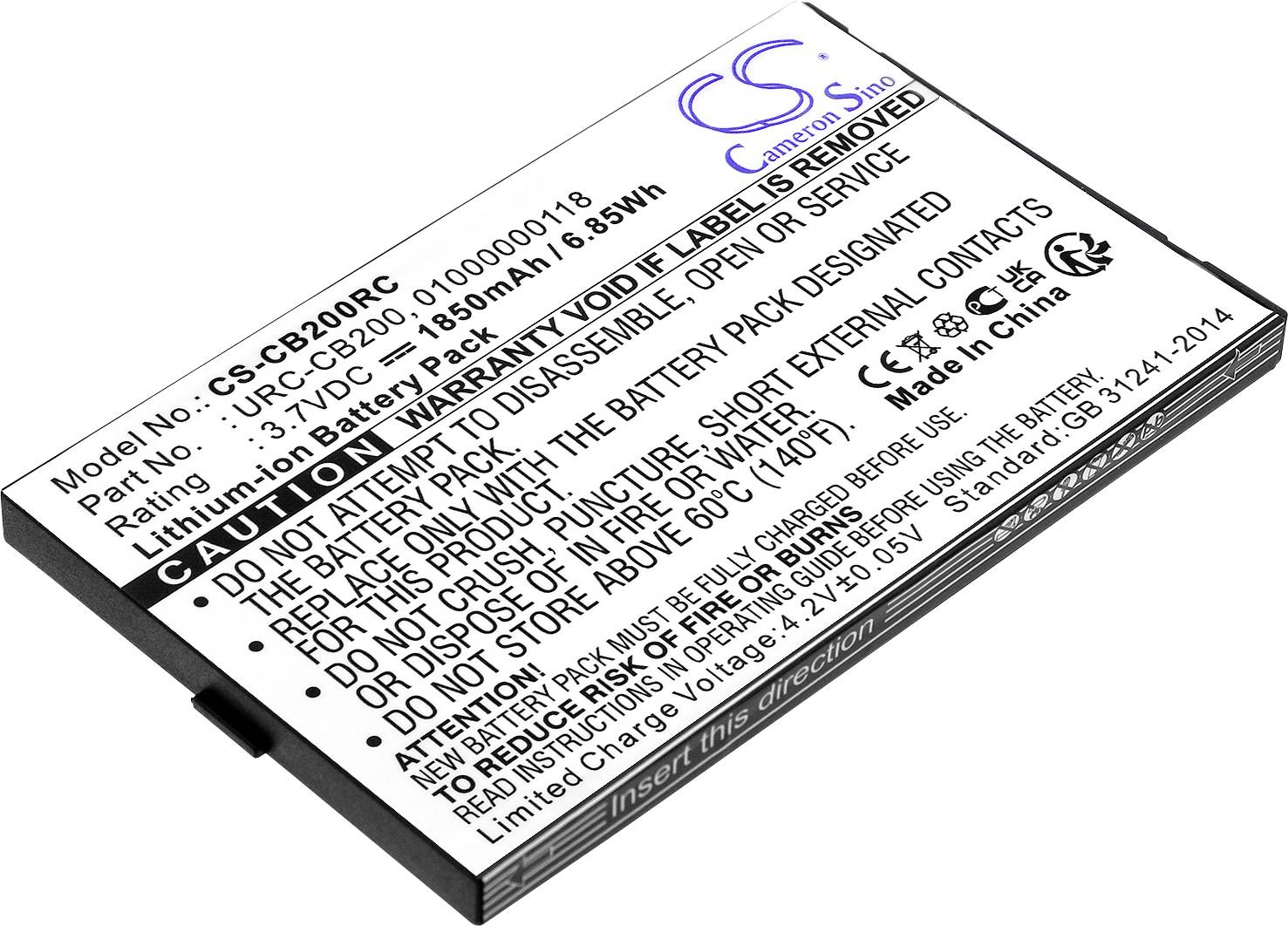 Akumulator ze specyfikacjami. Model: CS-B2000RC, 3,7V, 1850mAh. Ostrzeżenia: Nie demontować, nie otwierać, chronić przed wysoką temperaturą.