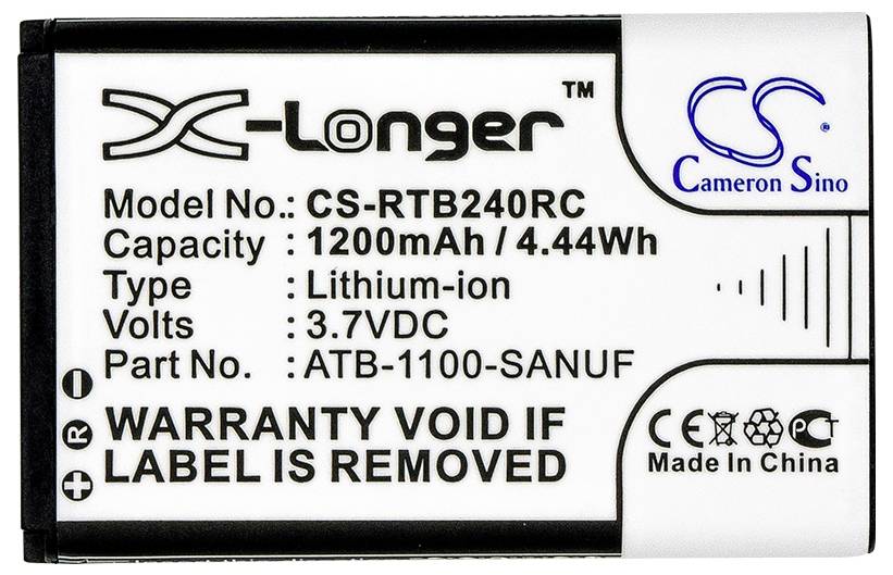 Akumulator litowo-jonowy Cameron Sino, numer modelu CS-RTB240RC. Pojemność: 1200mAh, 4.44Wh, napięcie: 3.7V. Kraj produkcji: Chiny.