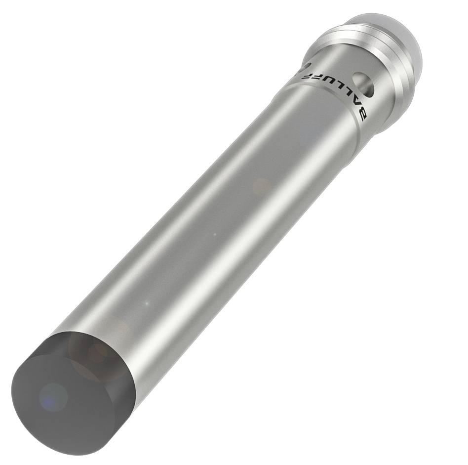 Metalowy, cylindryczny przedmiot z czarną końcówką i oznaczony napisem 'BALLUFF'.