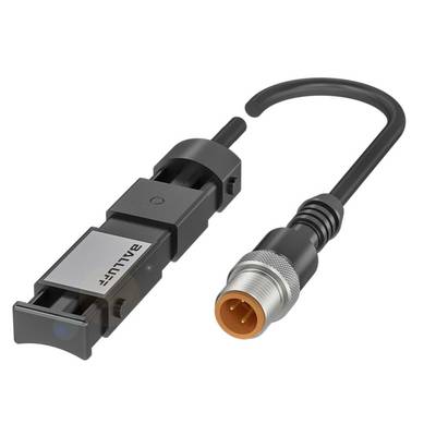 'Czujnik Balluff' i 'Kabel z wtyczką'. Czujnik jest wąski i podłużny, kabel ma zakrzywione złącze.