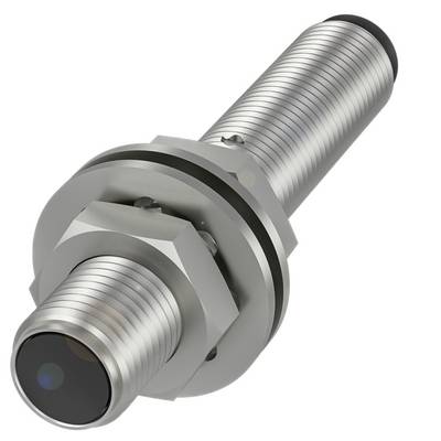 Cylindryczny czujnik indukcyjny z metalową obudową i czarną powierzchnią czujnika, odpowiedni do bezdotykowego wykrywania obiektów w zastosowaniach przemysłowych.