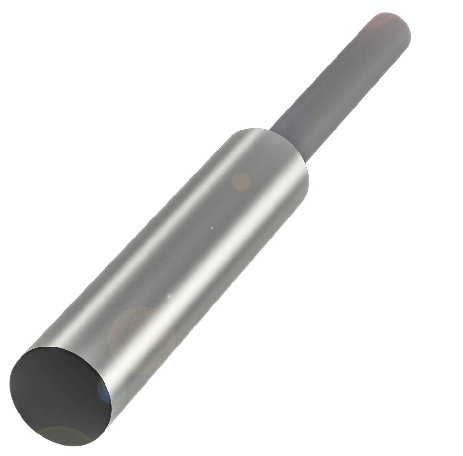 Srebrny metalowy cylinder z cienkim, dłuższym prętem.