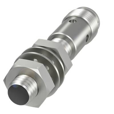 Cylindryczny metalowy element z radełkowanym końcem i dwiema nakrętkami sześciokątnymi, prawdopodobnie część systemu mechanicznego.