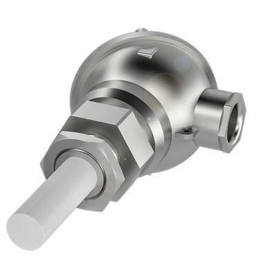 Metalowy czujnik z cylindrycznym prętem ceramicznym i sześciokątnym złączem, odpowiedni do zastosowań przemysłowych.