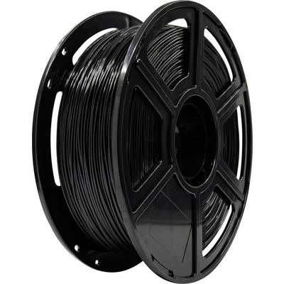 Czarna szpula filamentu do drukarki 3D jest pokazana, starannie nawinięta na plastikowej rolce.