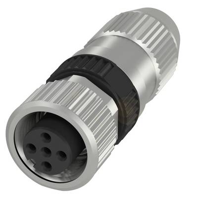 Metalowy okrągły złącze wtykowe z wieloma pinami, odpowiednie do zastosowań przemysłowych, przedstawia widok szczegółowy mechanizmu śrubowego.