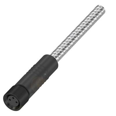 Kabel USB z czarno-srebrnym oplotem i czarną wtyczką.