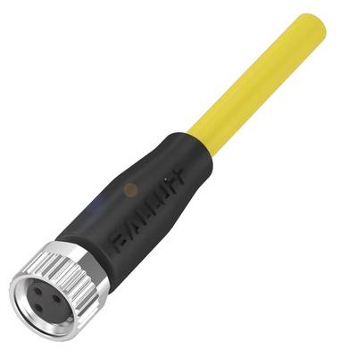 Żółty kabel z czarnym złączem. Złącze ma srebrne metalowe pierścienie i trzy otwory na końcu.
