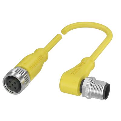 Żółty kabel połączeniowy z metalowymi wtyczkami, jedna otwarta i jedna zamknięta.