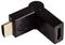 Czarny adapter HDMI z przegubem kątowym, umożliwia elastyczne połączenie między kablami HDMI w ciasnych przestrzeniach.