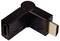 Czarny adapter kątowy HDMI z wtyczką HDMI po jednej stronie i gniazdem HDMI po drugiej stronie.