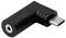 Czarny adapter USB-C w kształcie litery L, odpowiedni do podłączania słuchawek ze złączem 3,5 mm do urządzenia USB-C.
