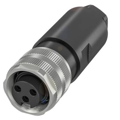 Złącze z okrągłą, metalową obudową i trzema otworami do podłączenia kabli, typowe dla zastosowań elektronicznych.