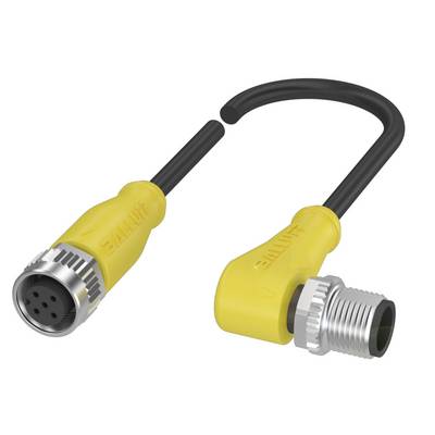 Żółty kabel ze złączami M12 z prostym i kątowym zakończeniem. Odpowiedni do zastosowań przemysłowych do transmisji sygnałów.