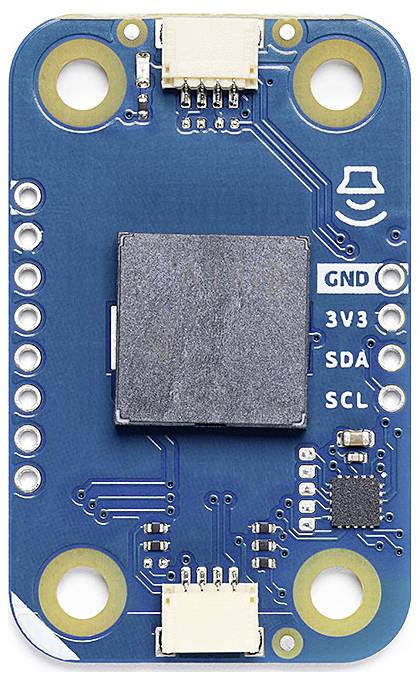Niebieskie prostokątne moduł elektroniczny z wieloma złączami. Na górze nadruk 'GND', '3V3', 'SDA', 'SCL'.