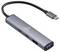 Srebrny hub USB-C z wieloma portami, posiadający różne złącza wejściowe, w tym USB-A, HDMI oraz inne złącza. Idealny do rozszerzania możliwości podłączenia urządzeń.