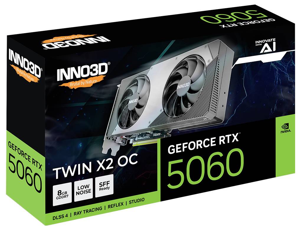 Inno 3D Karta graficzna Nvidia GeForce RTX 5060 GeForce RTX 5060 8 GB GDDR7 RAM PCIe x8 HDMI, DisplayPort Podkręcona, Vu-1