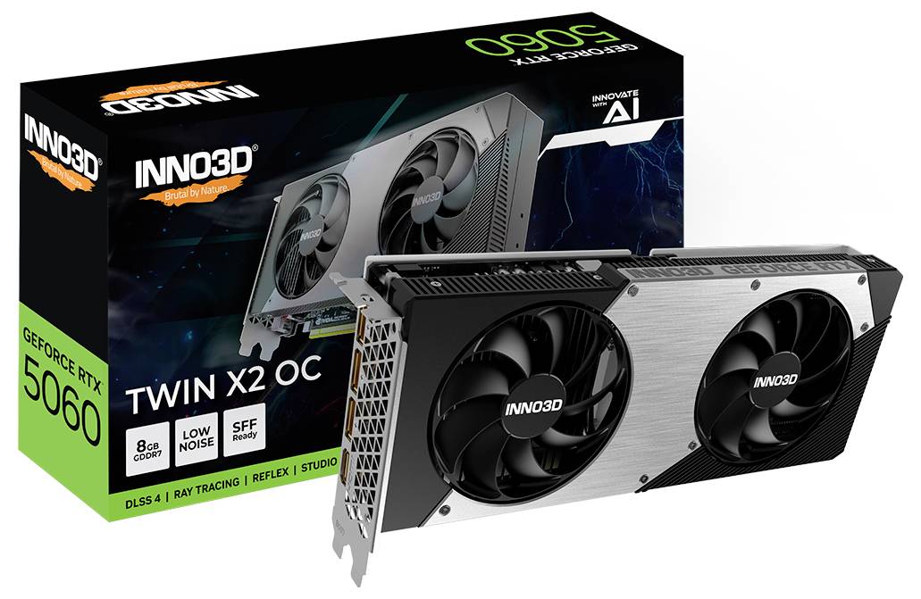 Inno 3D Karta graficzna Nvidia GeForce RTX 5060 GeForce RTX 5060 8 GB GDDR7 RAM PCIe x8 HDMI, DisplayPort Podkręcona, Vu-2