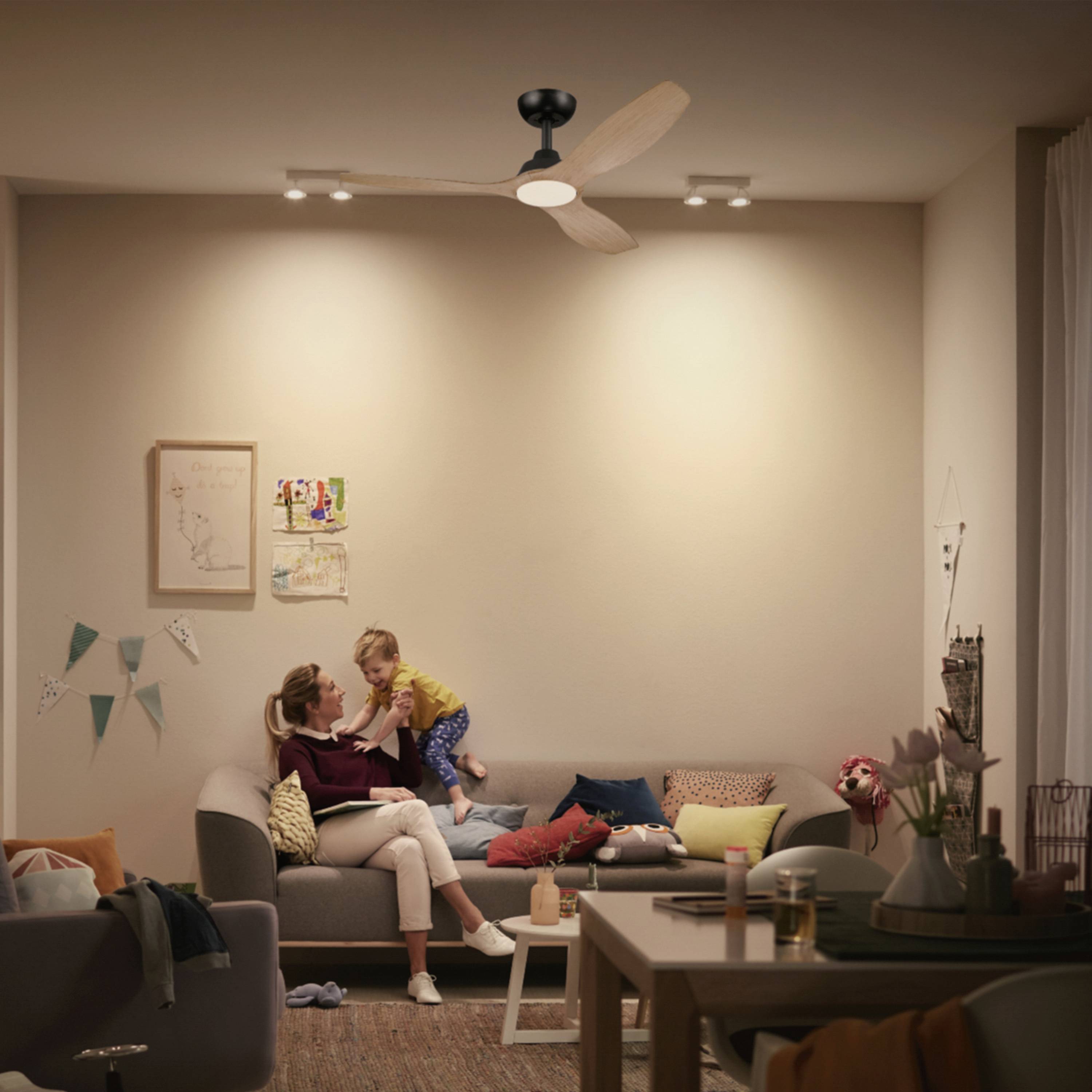 Philips LED Olas Стельовий вентилятор 30 Вт (Ø x В) 1320 мм x 310 мм чорний пульт дистанційного керування, регульована інтенсивніс