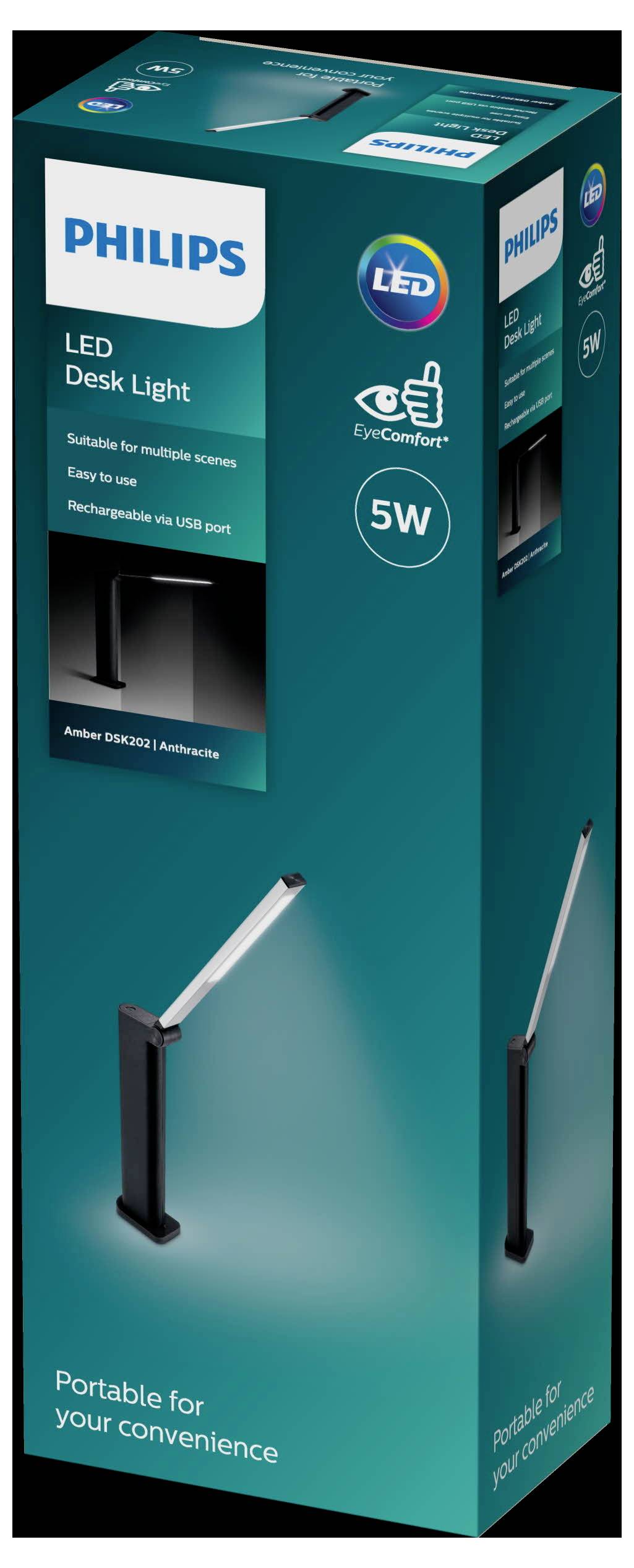 Philips LED Amber DSK202 8719514420397 Світлодіодна настільна лампа, вбудована, 5 Вт, чорна