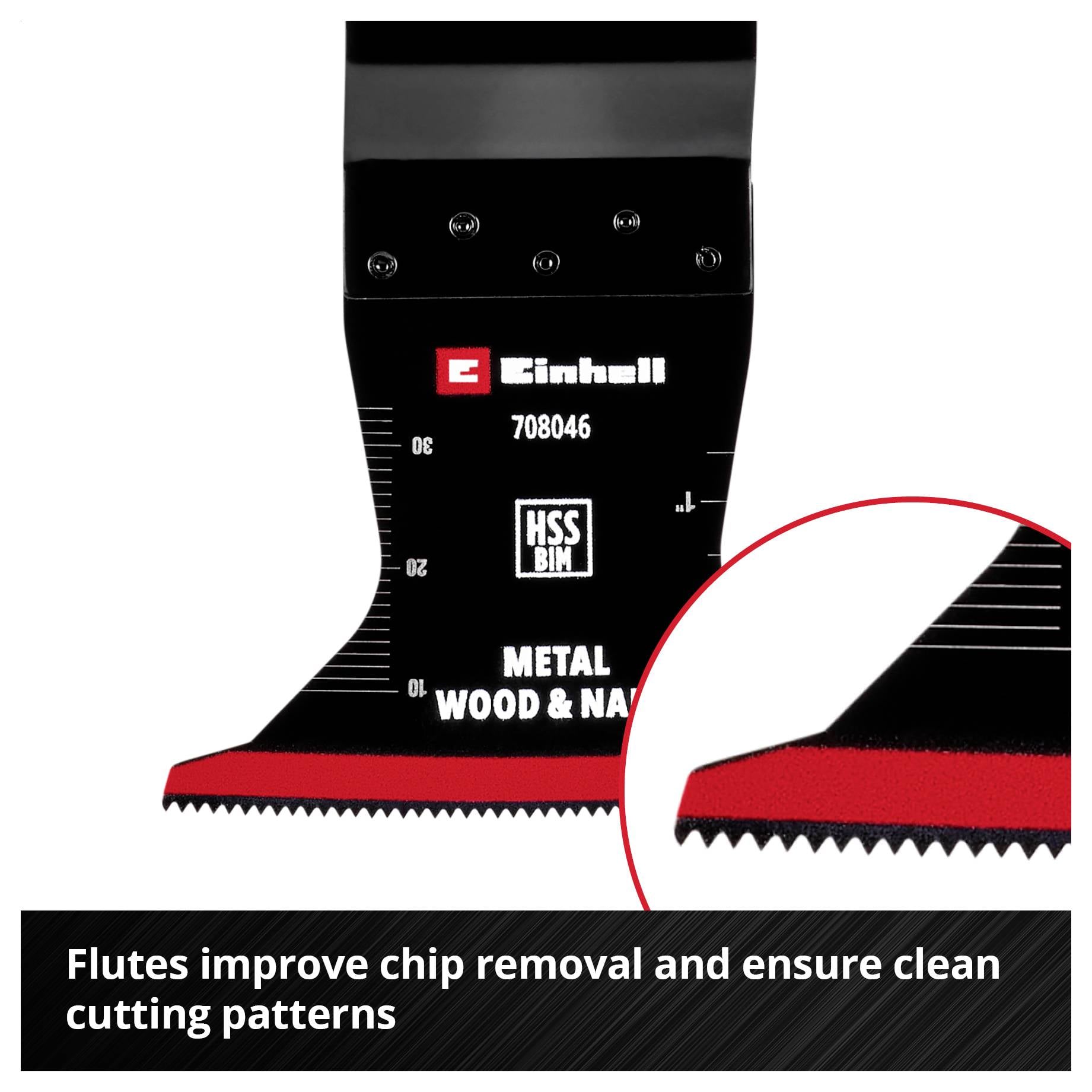 Piła 'Einhell' z zakrzywioną krawędzią tnącą, idealna do precyzyjnego cięcia i czystych krawędzi. Odpowiednia do metalu, drewna i gwoździ.