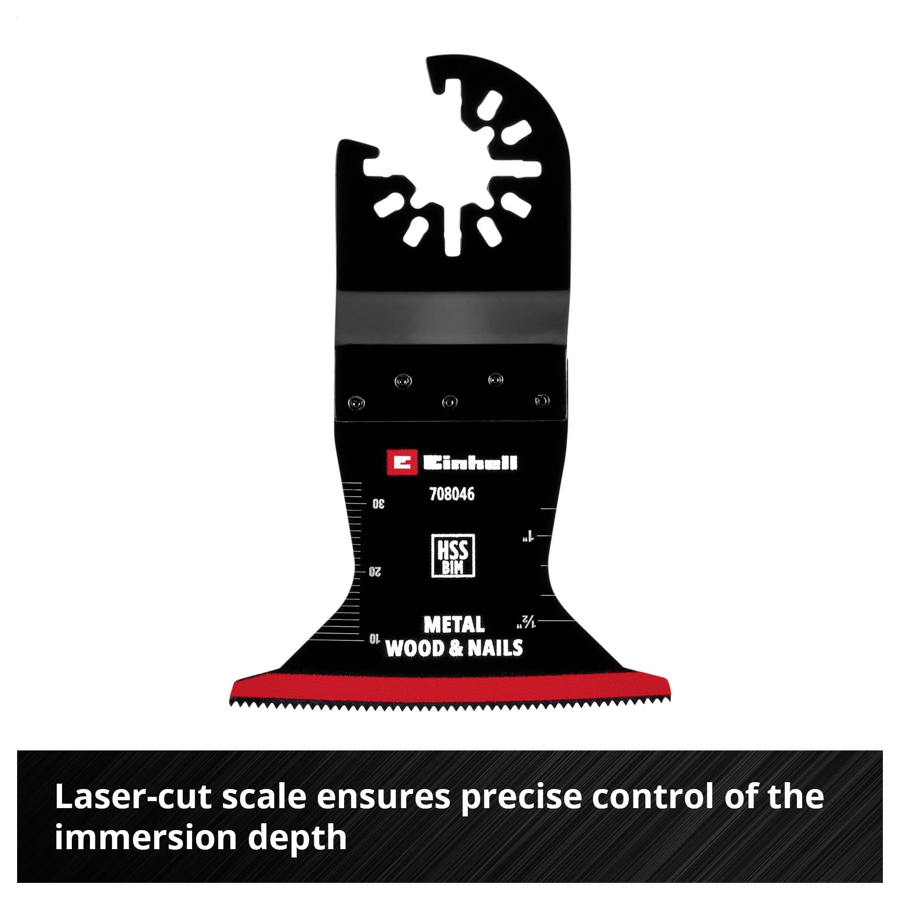 Piła do drewna, gwoździ i metalu. Skala wygrawerowana laserem do dokładnej kontroli głębokości zanurzenia.