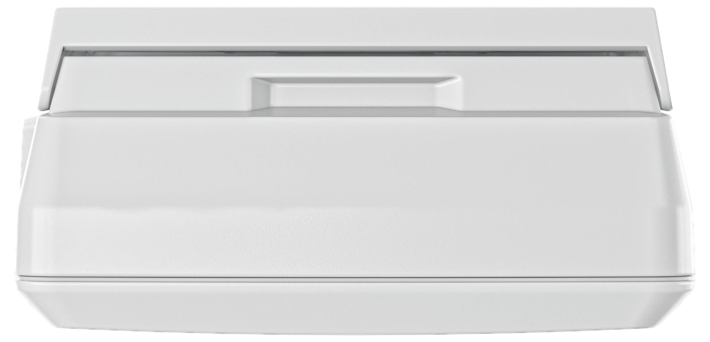 Biały, prostokątny skaner z zamkniętą pokrywą. Nie widać żadnych dodatkowych szczegółów ani opisów.