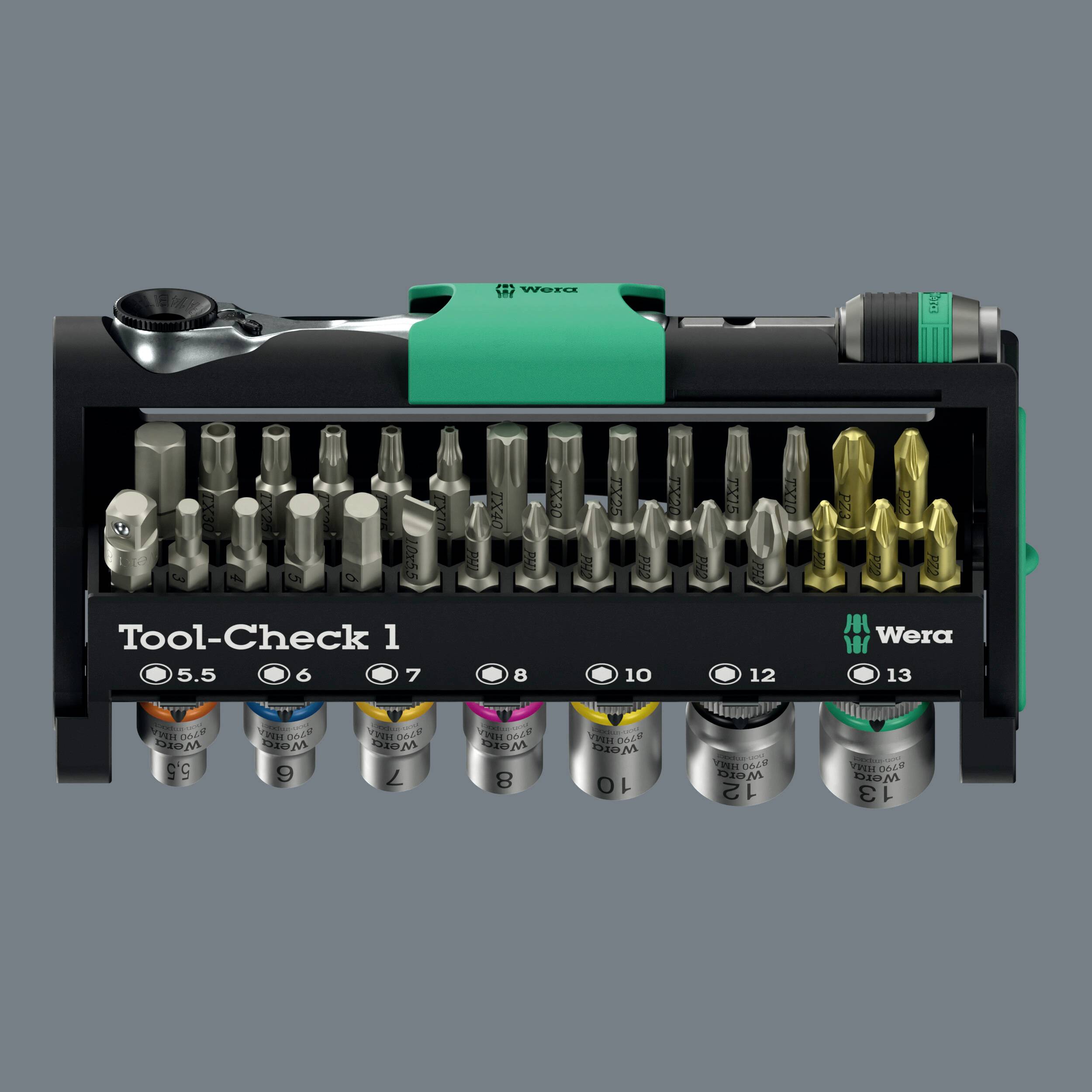 Набор бит Wera Tool-Check 1 05049050001 (1 шт.): шлицевая, Phillips, Pozidriv, внутренний шестигранник, внутренний TORX, TORX BO