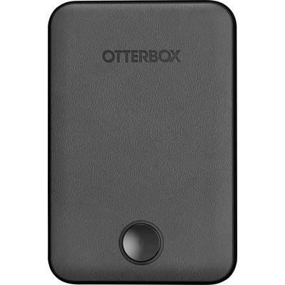 Czarny przenośny powerbank z napisem 'OTTERBOX' na górze, wyposażony w okrągły przycisk w pobliżu dolnej części środka.