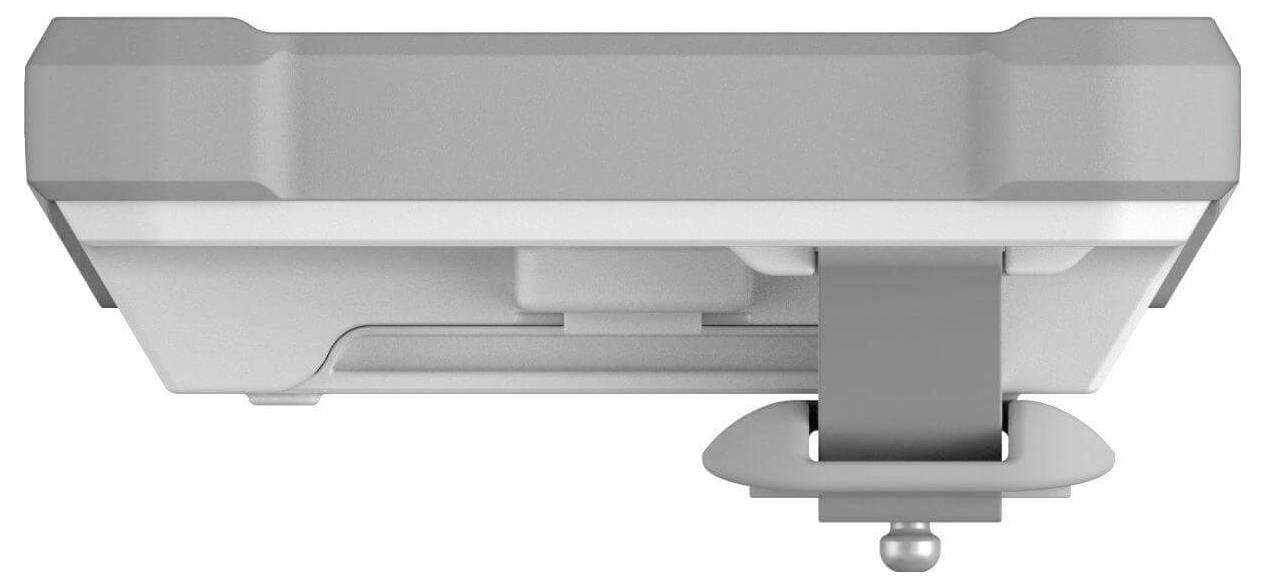 Zbliżony widok eleganckiego, metalowego uchwytu montażowego z przegubem kulowym, zaprojektowanego do pewnego mocowania w różnych warunkach.