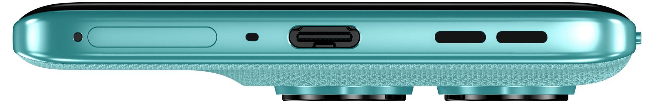 Nowoczesny smartfon w kolorze teal z dwoma tylnymi aparatami i logo Motoroli.